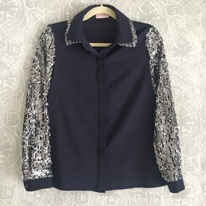 Navy Sequined Button Down